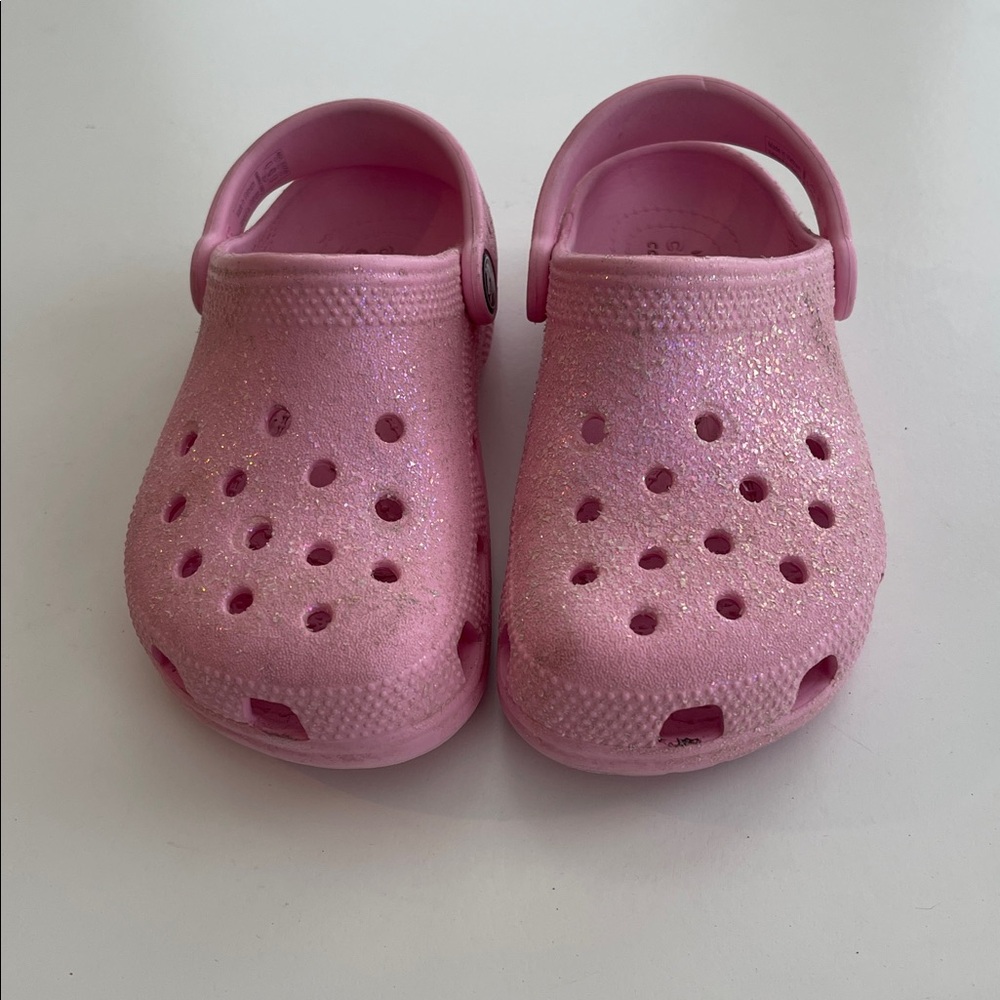 CROCS Kids Pink Glitter Clogs with Heel Strap